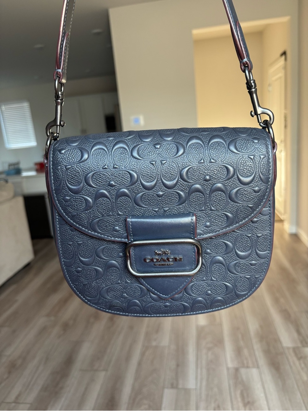 Coach Georgie Saddle Bag + Matching Wallet Signature Navy Embossed Leather - Picture 2 of 10